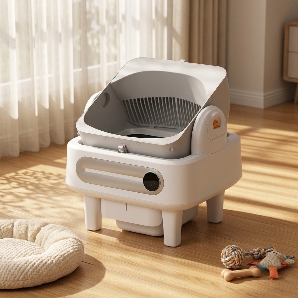 Nordic Style Wooden Automatic Cat Litter Box, Smart Self-Cleaning Litter Box Odorless for Home Pet Supplies